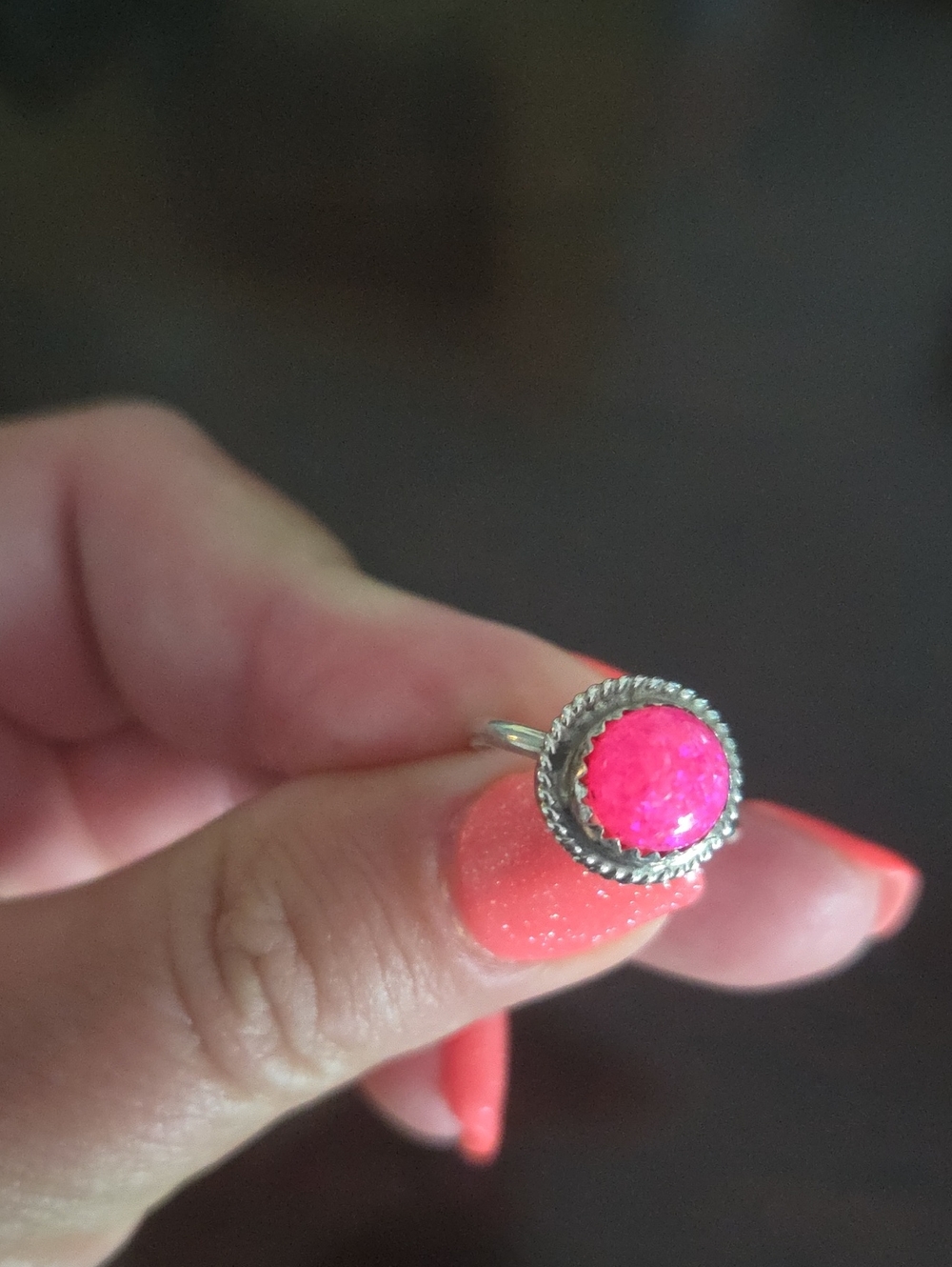 Bright Pink Round Opal Statement Ring - Women Jewelry